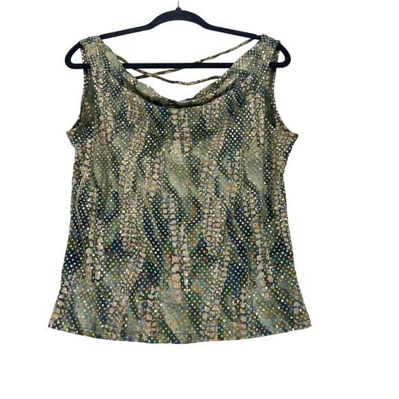 Vintage Y2K Sequin Tank Top 2XL Green Sparkle Party Made in USA fastival - Picture 4 of 7